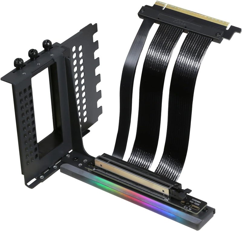 GIGA-MEGA PCIe X16 GEN5 Right Angle Riser Cable PCIe 4.0 and 5.0 with GPU Vertical Mount Bracket for RTX4090,RTX5090D, RX7900XT, RX9070 ATX (16cm GEN5 Black Bracket V3) - Image 1